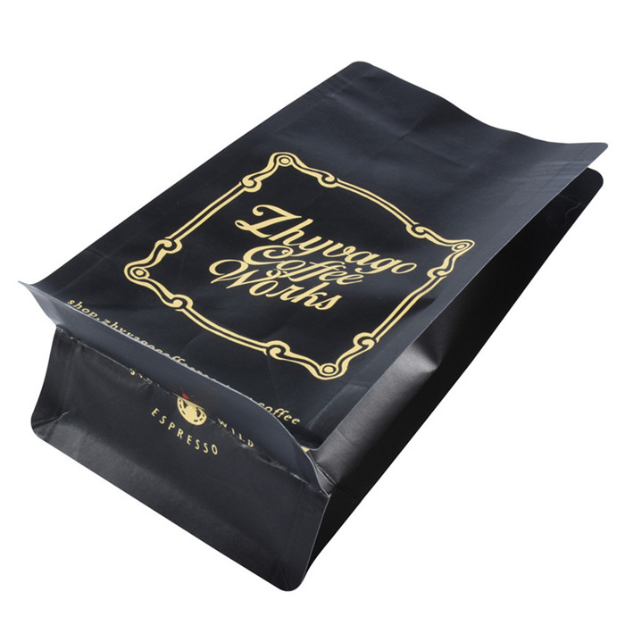 Bolsas de cafe Kraft negras compostables personalizadas