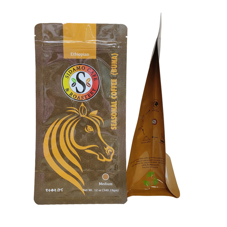 Bolsa de café personalizada de fondo plano con cremallera y válvula